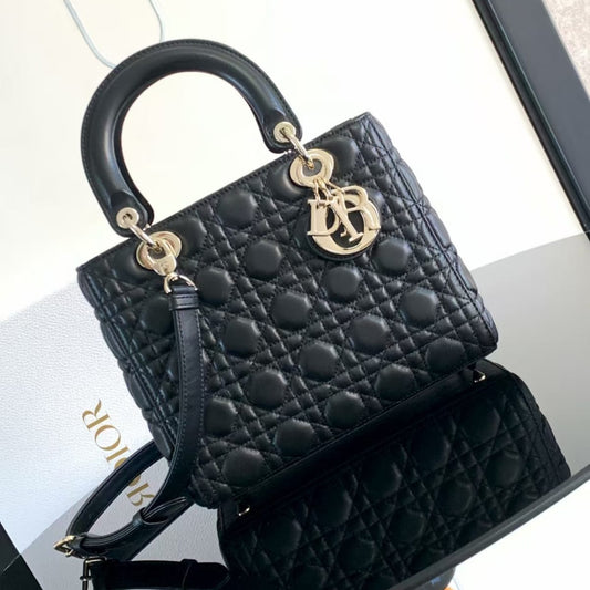 Dior Lady Dior Medium Bag – Black Cannage Lambskin with Pale Gold Hardware – Pre-Owned Authentic