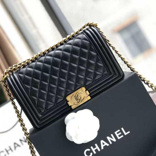 Pre-Owned Authentic Chanel Medium Lambskin Le Boy Bag