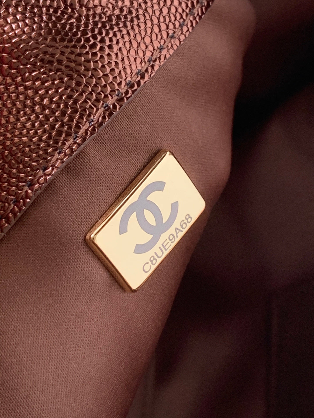 Pre-Owned Authentic Chanel 25 Small Hobo AS5311 – Bronze Metallic Calfskin Authenticity Tag