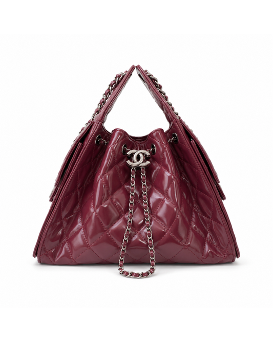 Pre-Owned Chanel 25 Small Hobo in Burgundy Calfskin