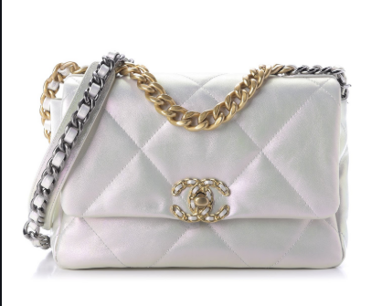 Chanel 19 Medium Handbag | Shiny Lambskin White