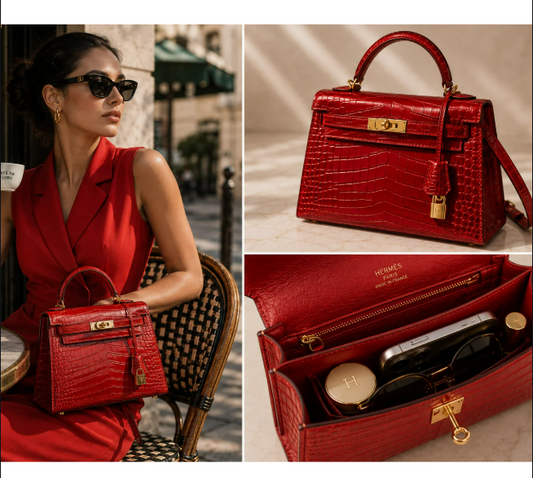 Pre-Owned Authentic Hermes Kelly 25 Red Real Crocodile