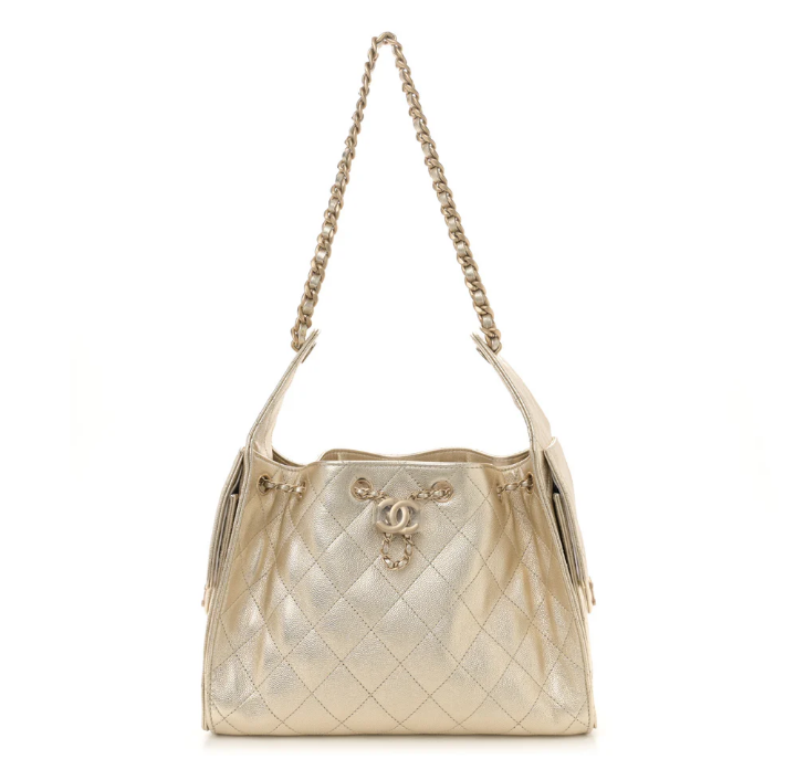 Pre-Owned Authentic Chanel Small Caviar Leather 25 Handbag  Gold