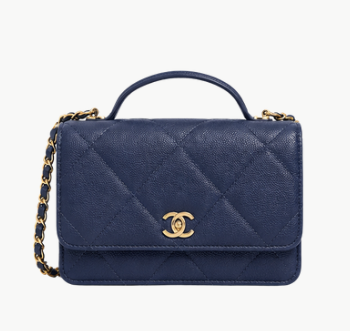 Pre-Owned Authentic - VChanel Top Handle Wallet On Chain (WOC) Blue