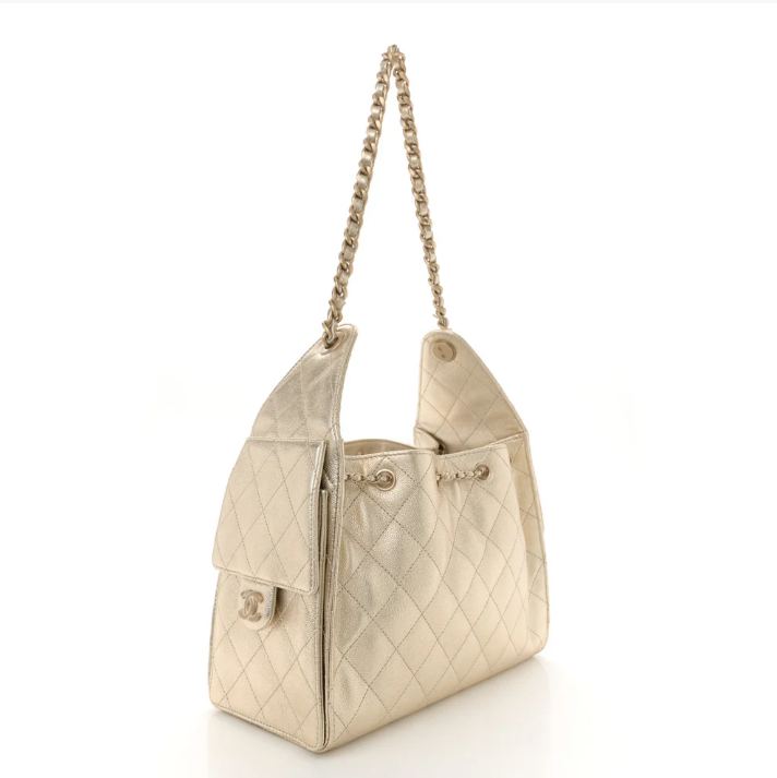 Pre-Owned Authentic Chanel Small Caviar Leather 25 Handbag  Gold