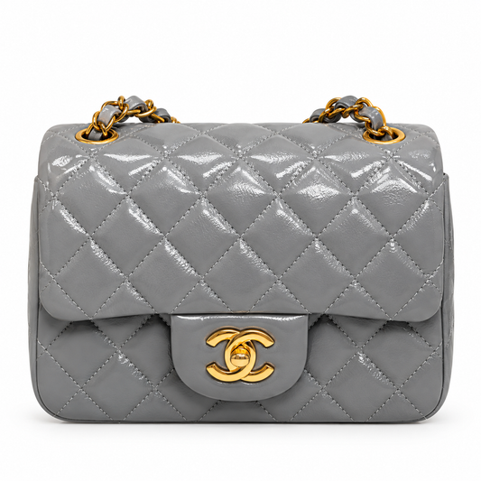 Vintage Chanel Mini Square Flap Bag Elephant Grey - Pre-Owned Authentic Bravo Fashion