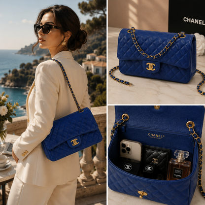 Pre-Owned Authentic Chanel Classic Flap Blue