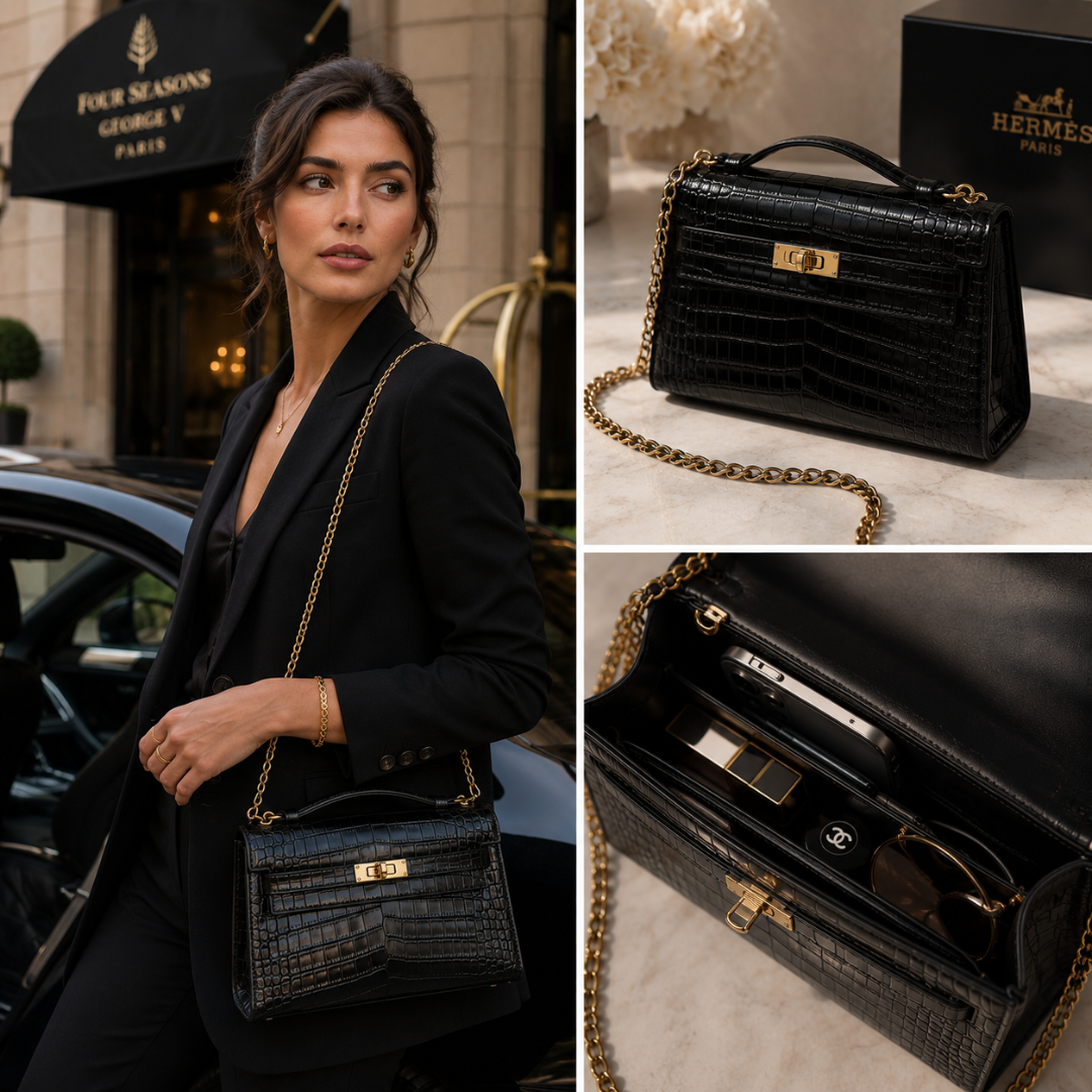 Pre-Owned Authentic - Hermes Kelly Pochette Black
