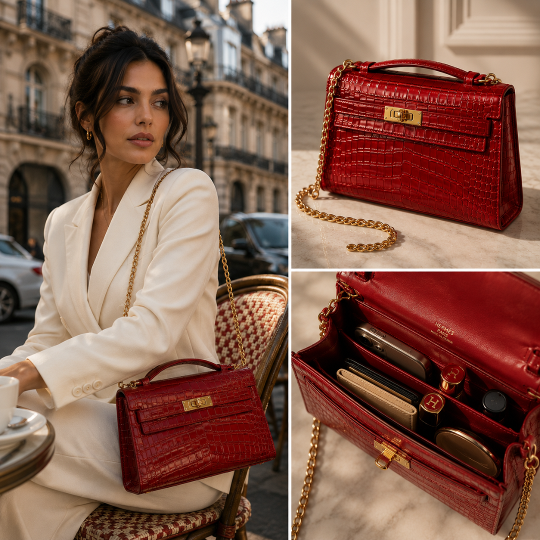 Pre-Owned Authentic - Hermes Kelly Pochette Red