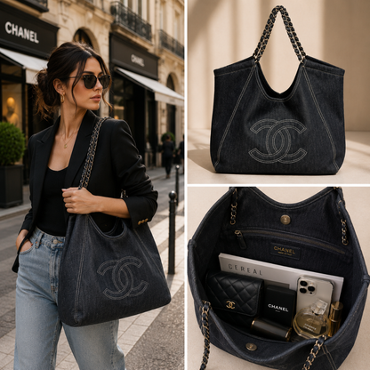 Pre-Owned Authentic Chanel Denim CC Coco Cabas