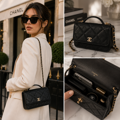Pre-Owned Authentic - Chanel Top Handle Wallet On Chain (WOC) Black
