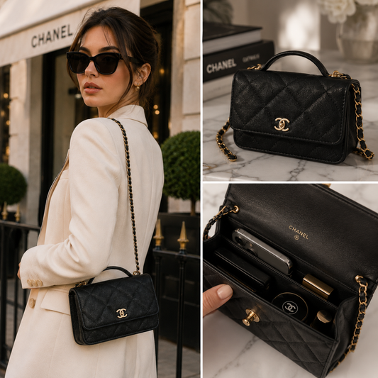 Pre-Owned Authentic - Chanel Top Handle Wallet On Chain (WOC) Black