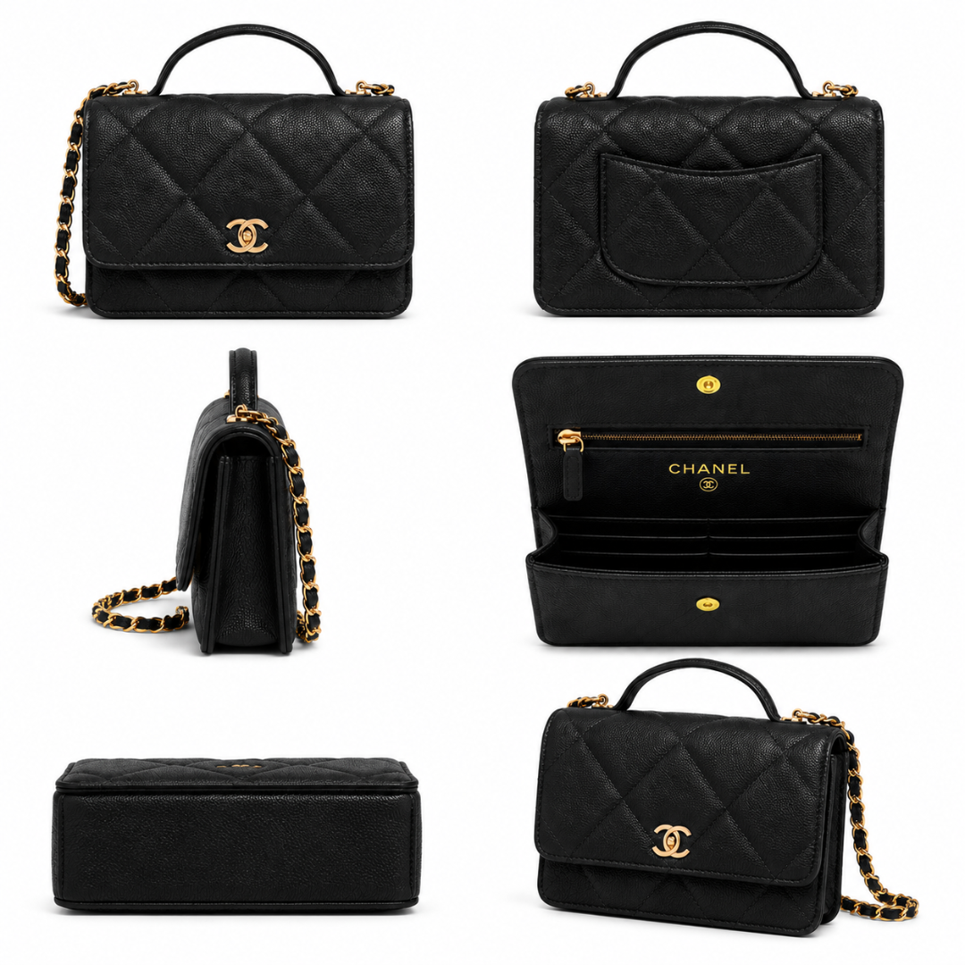 Pre-Owned Authentic - Chanel Top Handle Wallet On Chain (WOC) Black