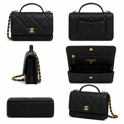Pre-Owned Authentic - Chanel Top Handle Wallet On Chain (WOC) Black