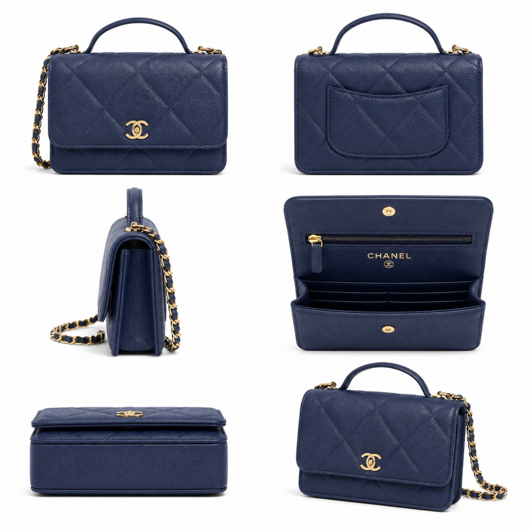 Pre-Owned Authentic - VChanel Top Handle Wallet On Chain (WOC) Blue