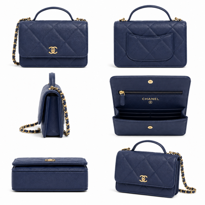 Pre-Owned Authentic - VChanel Top Handle Wallet On Chain (WOC) Blue