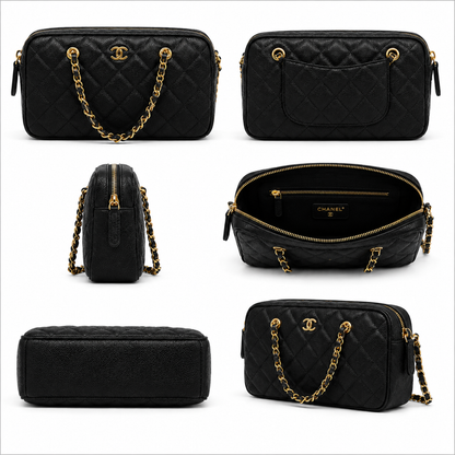 Pre-Owned Authentic - Chanel 25P Mini Bowling Bag / Barrel Clutch Black