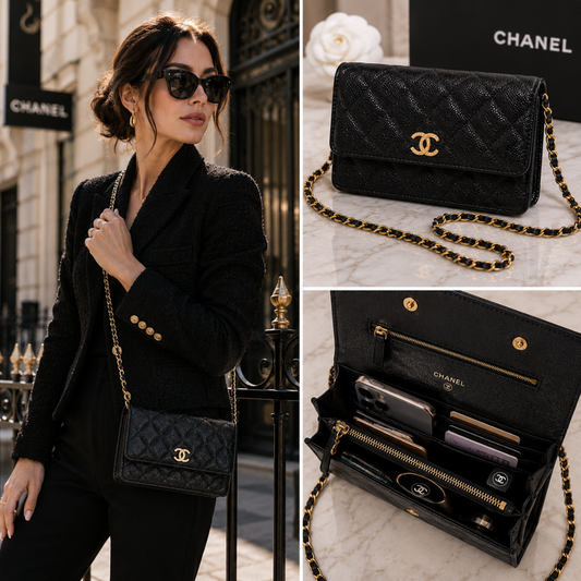 Pre-Owned Authentic - Chanel Melody Wallet on Chain (WOC) Black