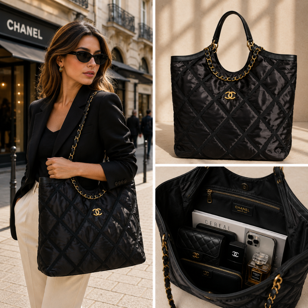 Pre-Owned Authentic Chanel Quilted CC Nylon Chain Tote