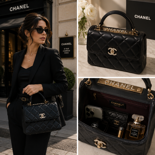Pre-Owned Authentic 25cm Chanel Trendy Large Bag Black with Crystals