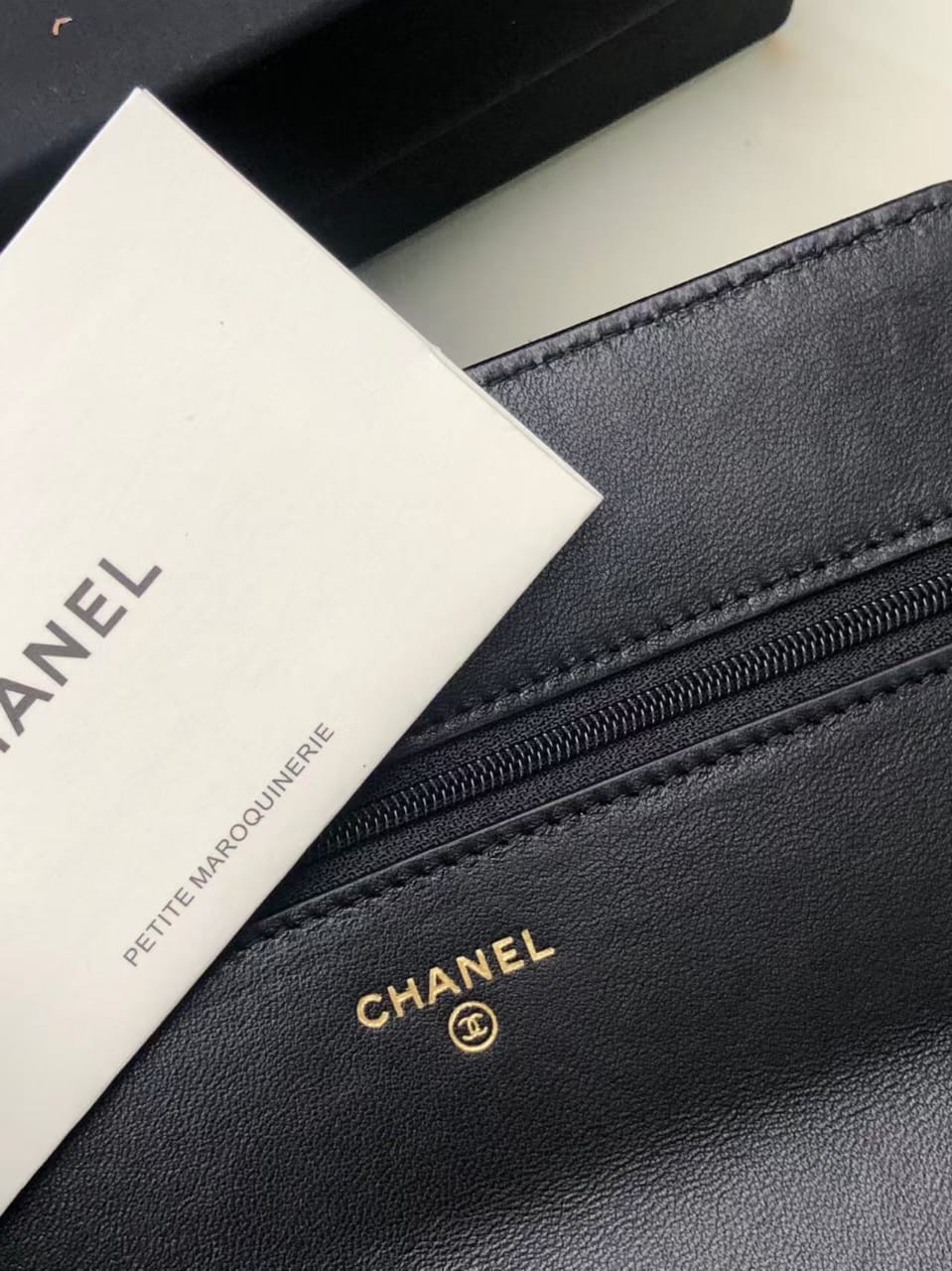 Pre-Owned Authentic Chanel 19 Wallet on Chain (WOC)  Black Lambskin Quilted