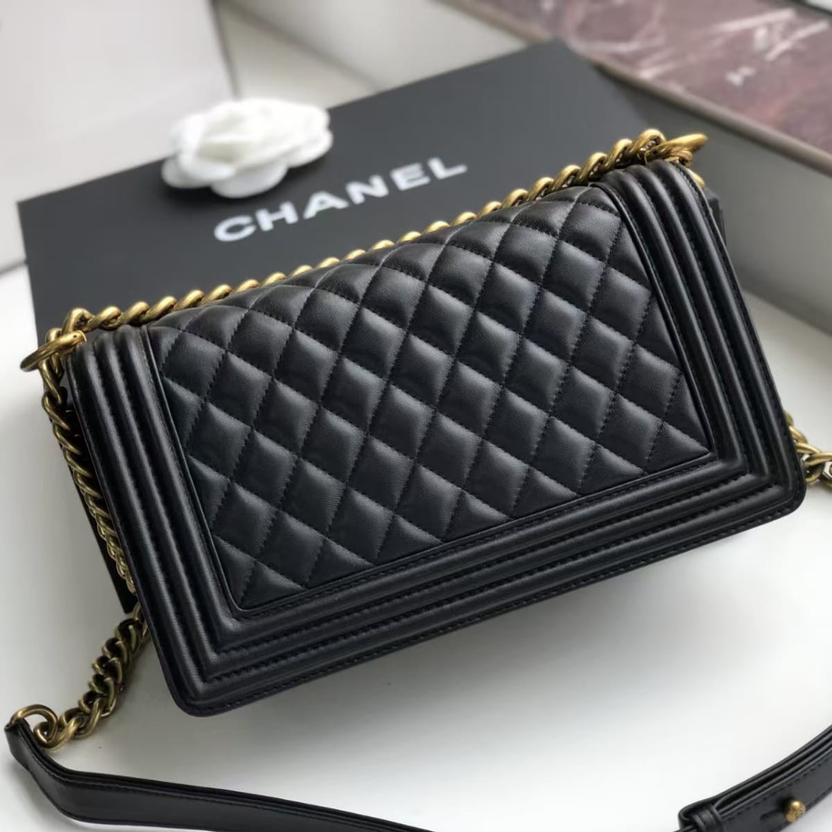 Pre-Owned Authentic Chanel Medium Lambskin Le Boy Bag