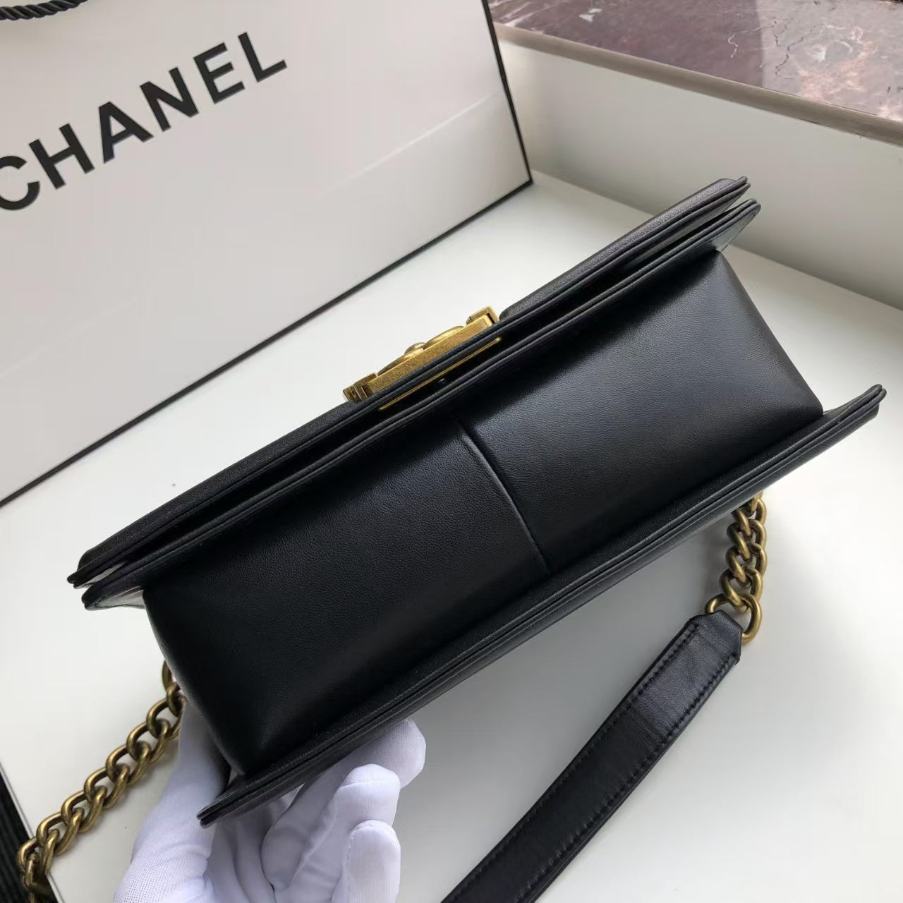Pre-Owned Authentic Chanel Medium Lambskin Le Boy Bag