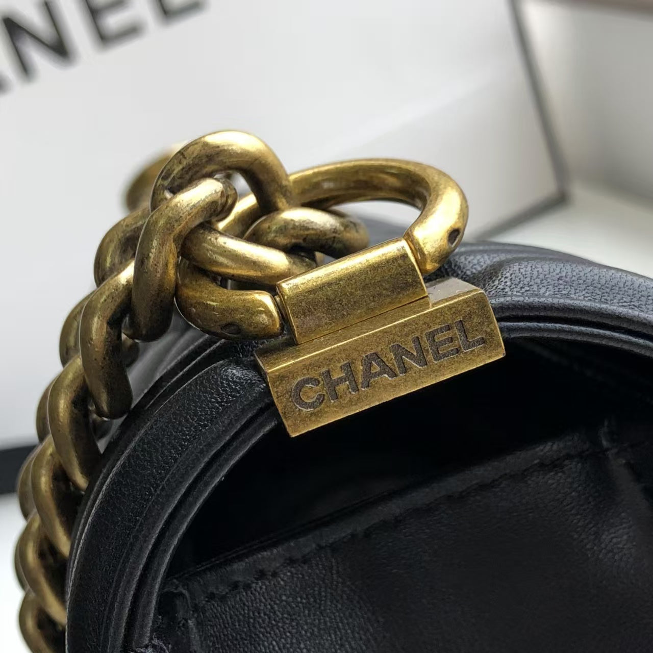 Pre-Owned Authentic Chanel Medium Lambskin Le Boy Bag