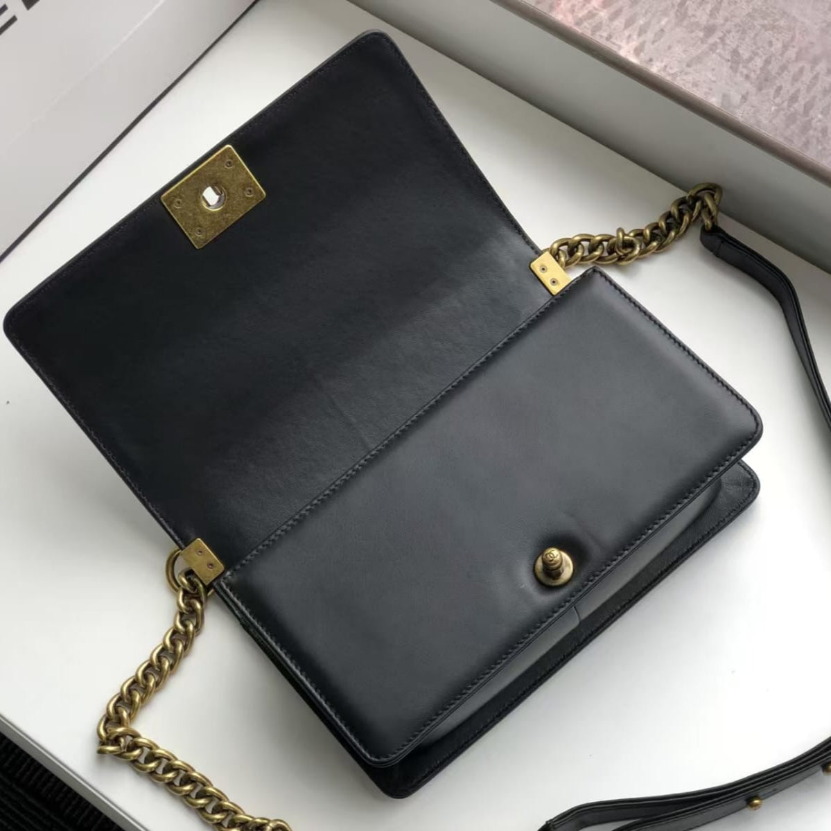 Pre-Owned Authentic Chanel Medium Lambskin Le Boy Bag