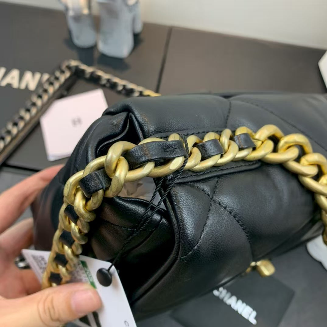 Pre-Owned Authentic Chanel Medium Backpack  Black Grained Shiny Calfskin