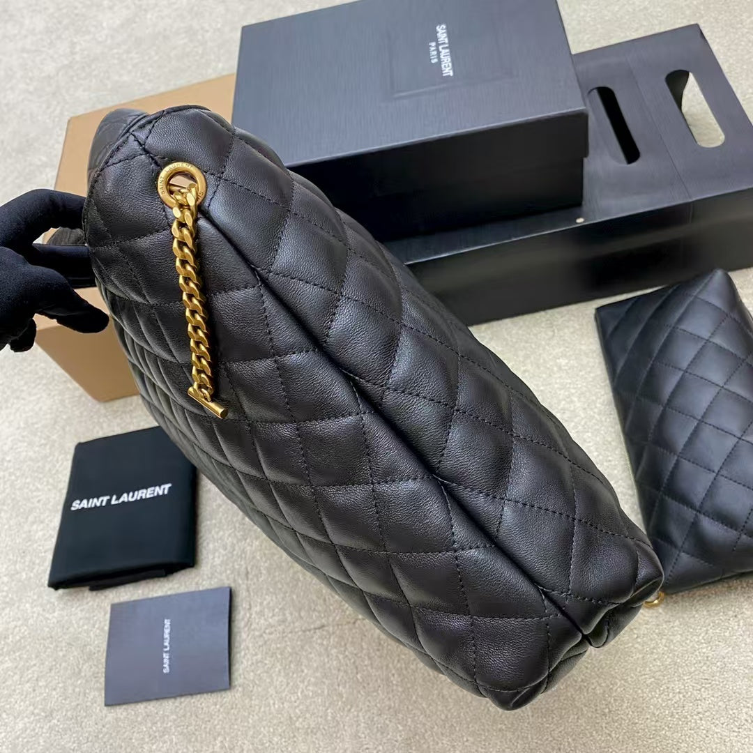 Pre-Owned Authentic YSL Icare Maxi Shopping Tote –Black Lambskin Quilted Leather