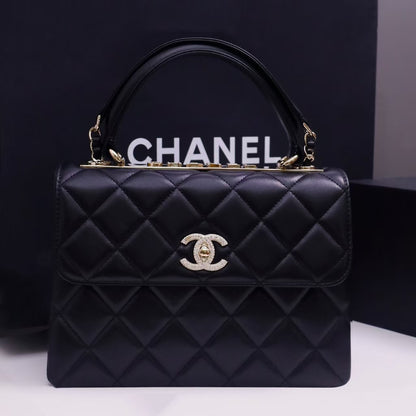 Pre-Owned Authentic 25cm Chanel Trendy Large Bag Black with Crystals