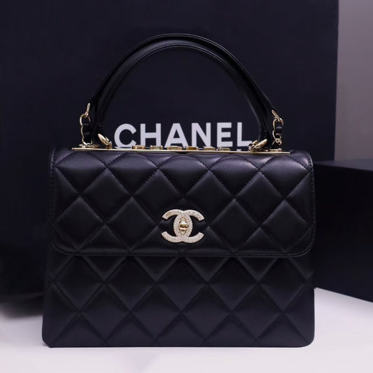 Pre-Owned Authentic 25cm Chanel Trendy Large Bag Black with Crystals