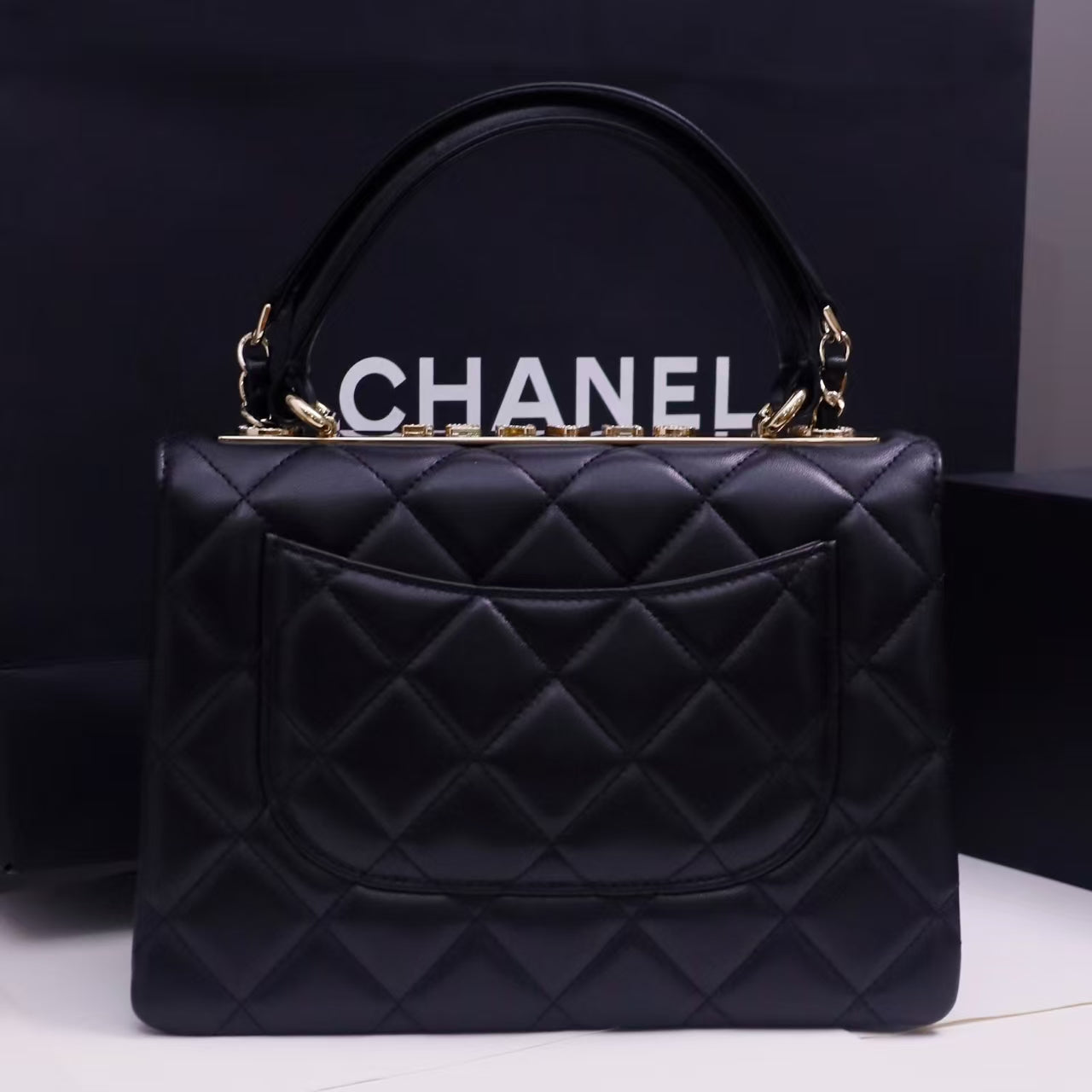 Pre-Owned Authentic 25cm Chanel Trendy Large Bag Black with Crystals