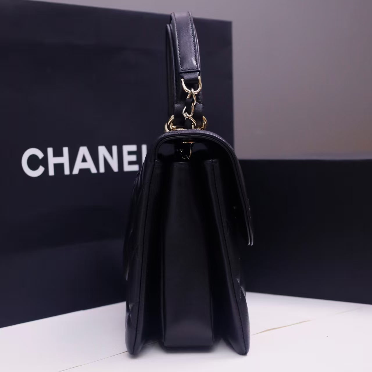 Pre-Owned Authentic 25cm Chanel Trendy Large Bag Black with Crystals