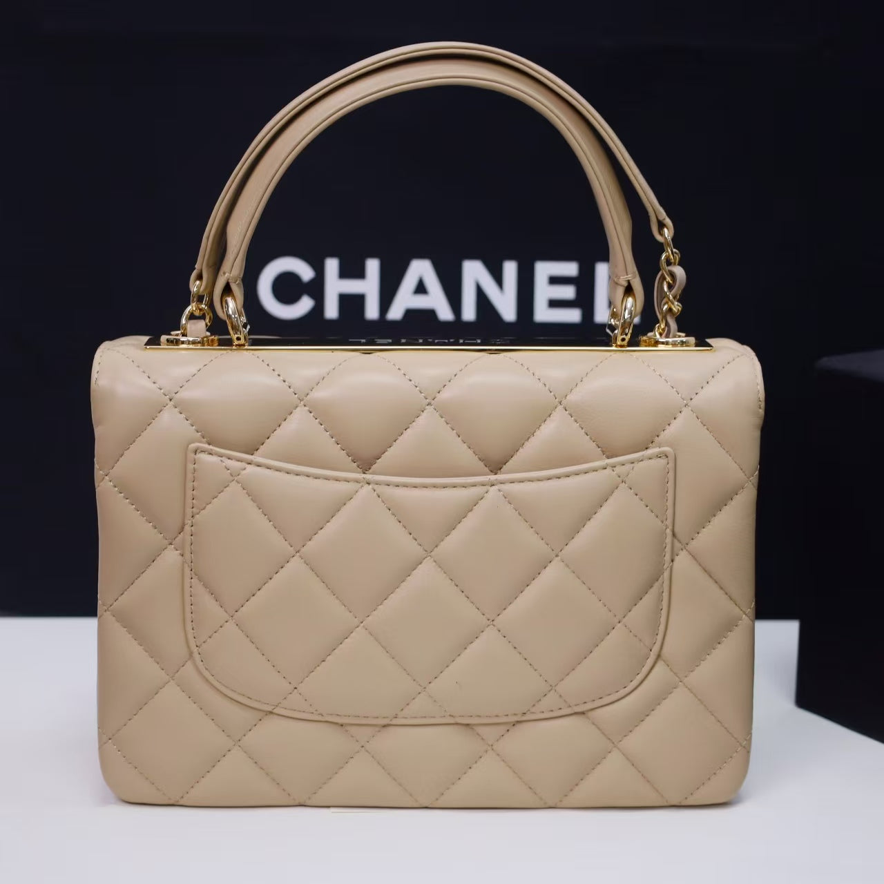 Pre-Owned Authentic 25cm Chanel Trendy Large Bag  Biege