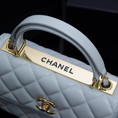 Pre-Owned Authentic 25cm Chanel Trendy Large Bag Light  Blue Gray