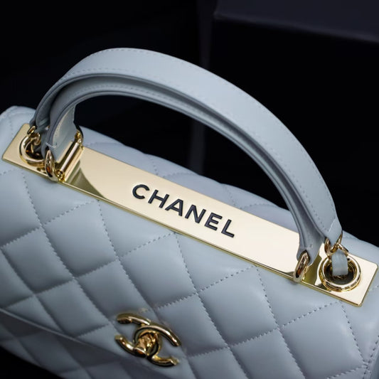 Pre-Owned Authentic 25cm Chanel Trendy Large Bag Light  Blue Gray
