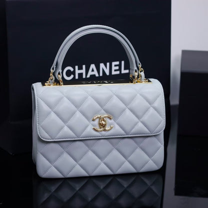 Pre-Owned Authentic 25cm Chanel Trendy Large Bag Light  Blue Gray