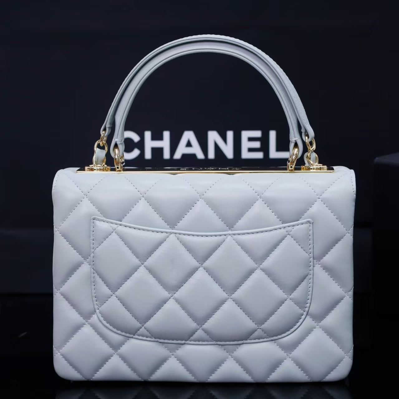 Pre-Owned Authentic 25cm Chanel Trendy Large Bag Light  Blue Gray