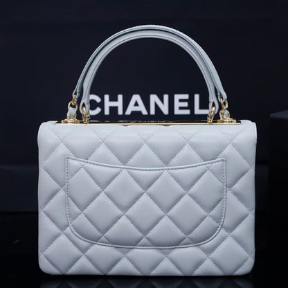 Pre-Owned Authentic 25cm Chanel Trendy Large Bag Light  Blue Gray