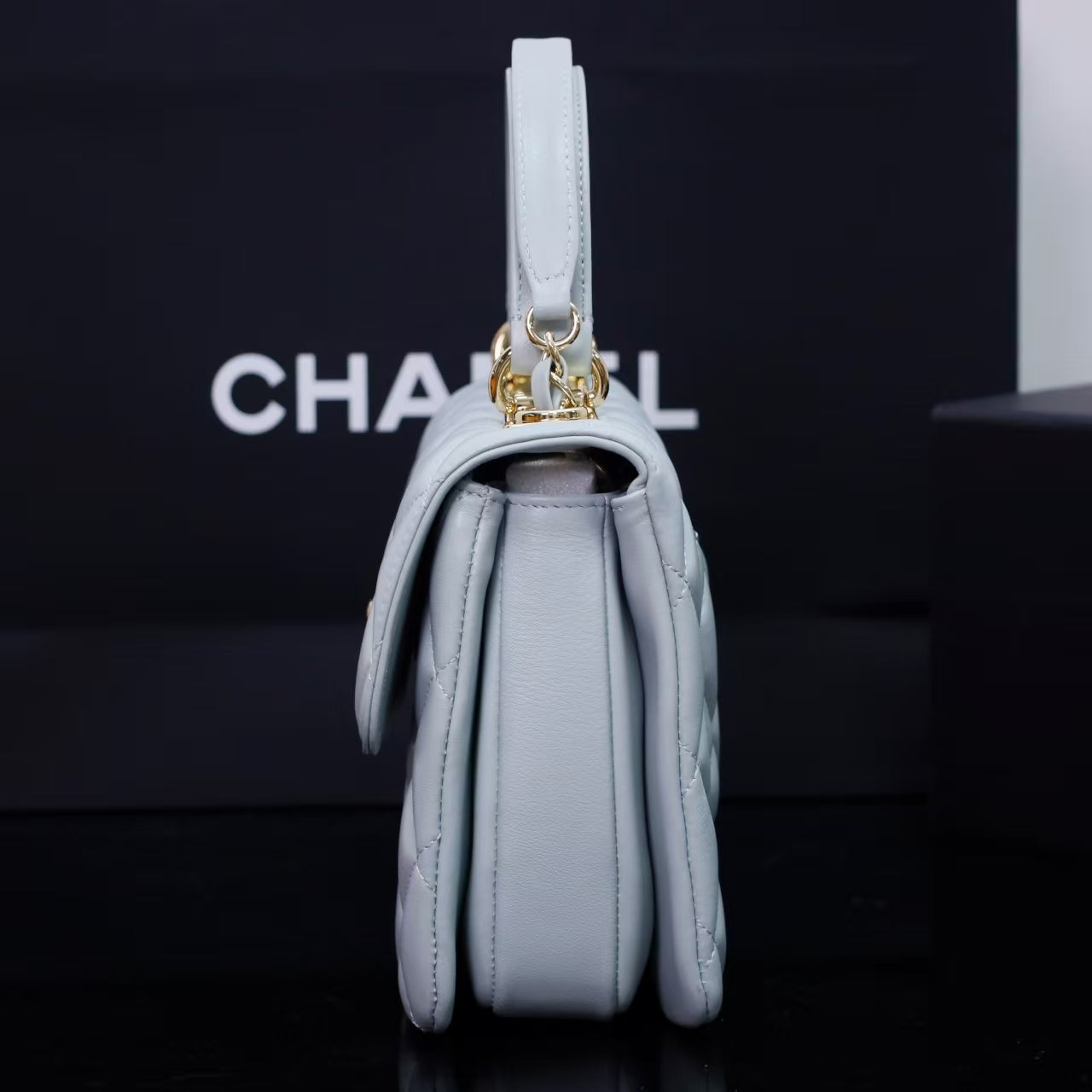 Pre-Owned Authentic 25cm Chanel Trendy Large Bag Light  Blue Gray