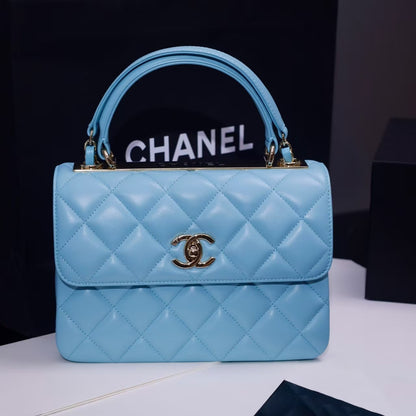 Pre-Owned Authentic 25cm Chanel Trendy Large  Bag Light Blue