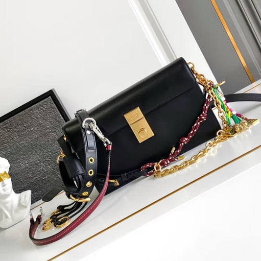 Pre-Owned Authentic Prada Calfskin Soft Sound Charms Shoulder Bag in Black