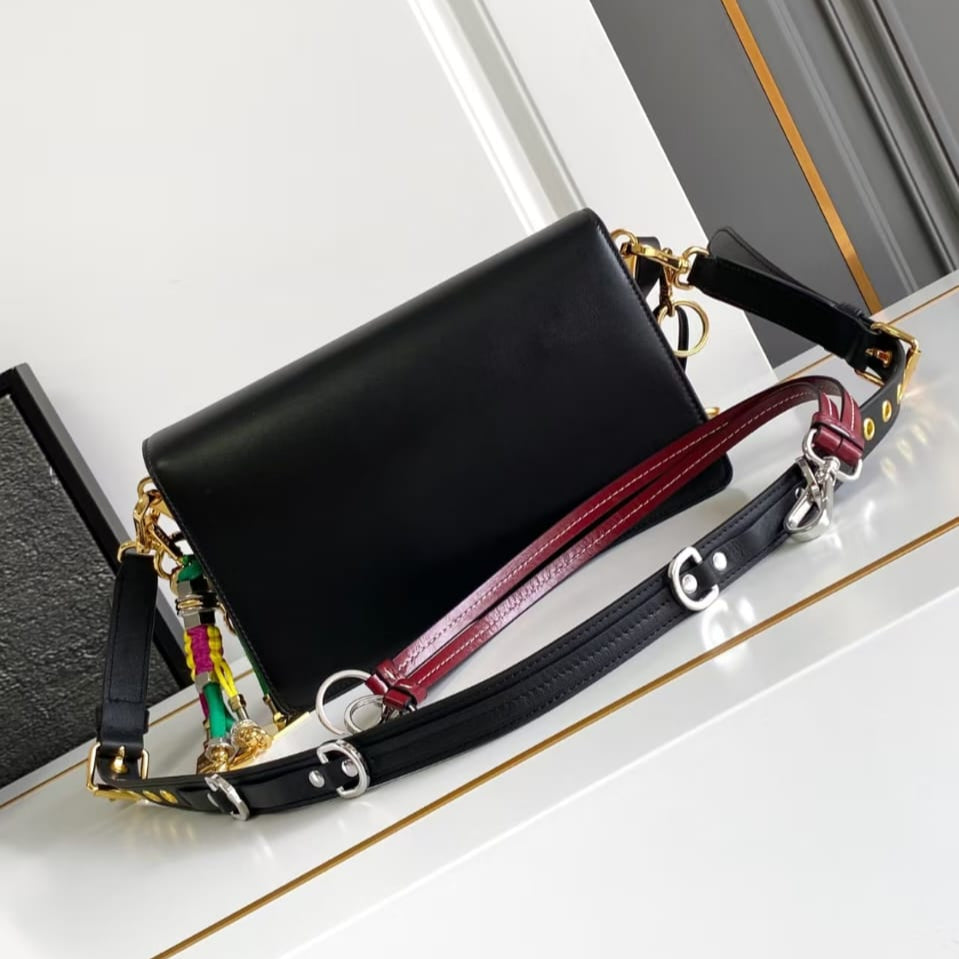 Pre-Owned Authentic Prada Calfskin Soft Sound Charms Shoulder Bag in Black