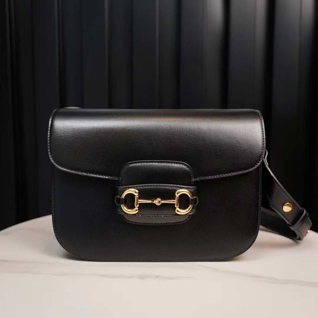 Gucci  Azalea Calfskin Horsebit Small Black Shoulder Bag