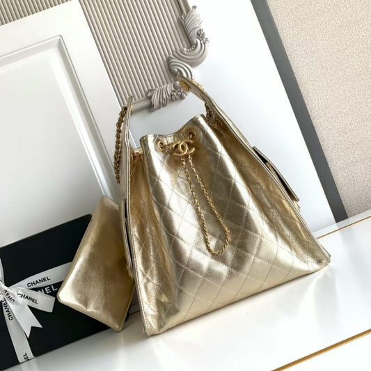 Pre-Owned Authentic Chanel Medium Caviar Leather 25 Handbag Gold