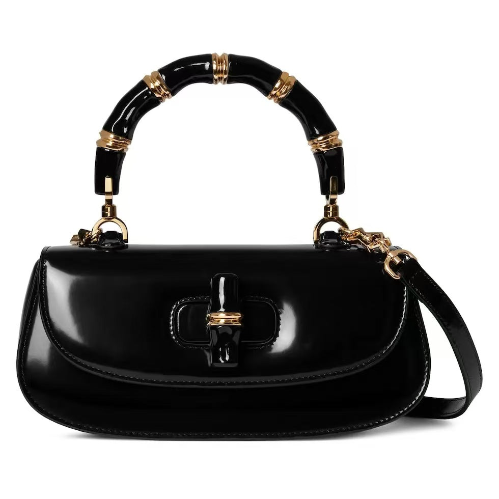 Gucci Bamboo Diva Small Bag Black Leather Pre-Owned Authentic