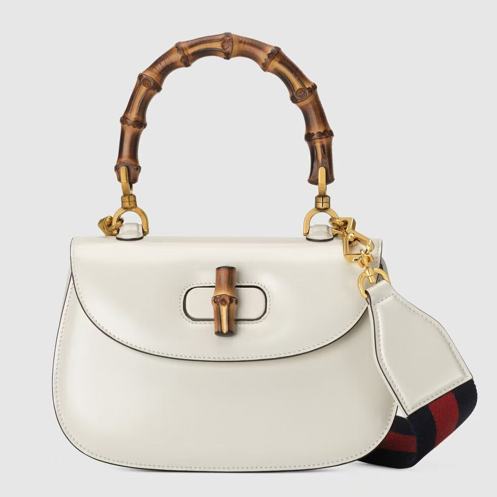 Gucci Bamboo 1947 Small Bag White Leather with Bamboo Handle Pre-Owned Authentic