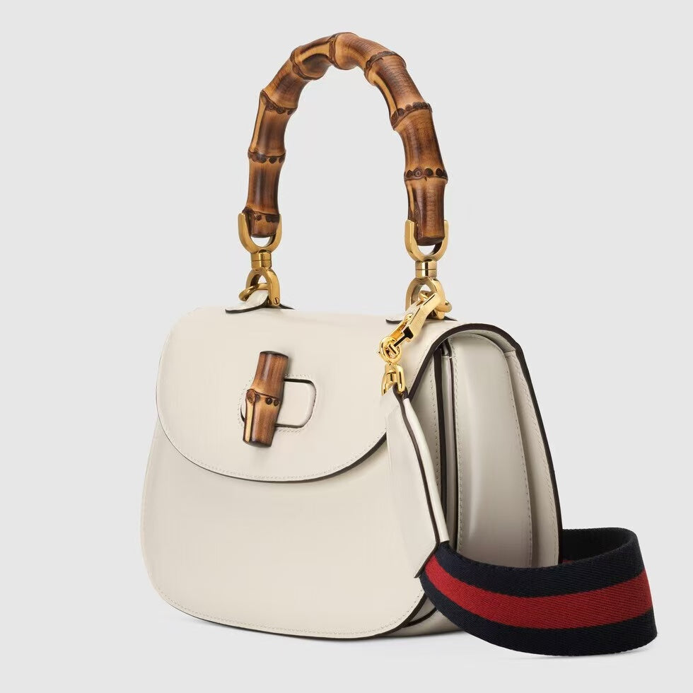 Gucci Bamboo 1947 Small Bag White Leather with Bamboo Handle Pre-Owned Authentic